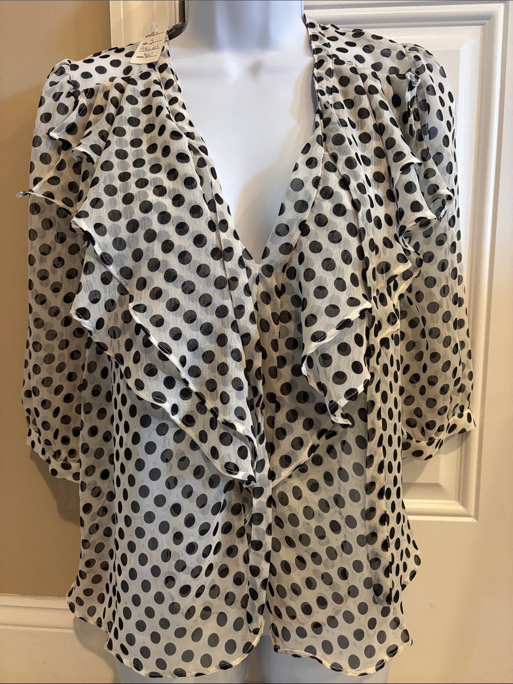 Ruffled Polka Dot Blouse - Black & White
